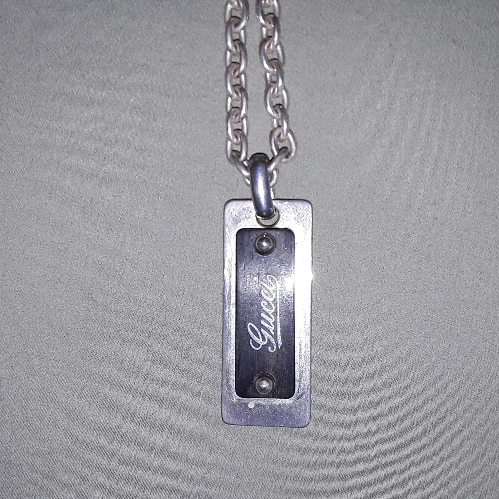 Unisex Gucci sterling silver dog tag necklace
